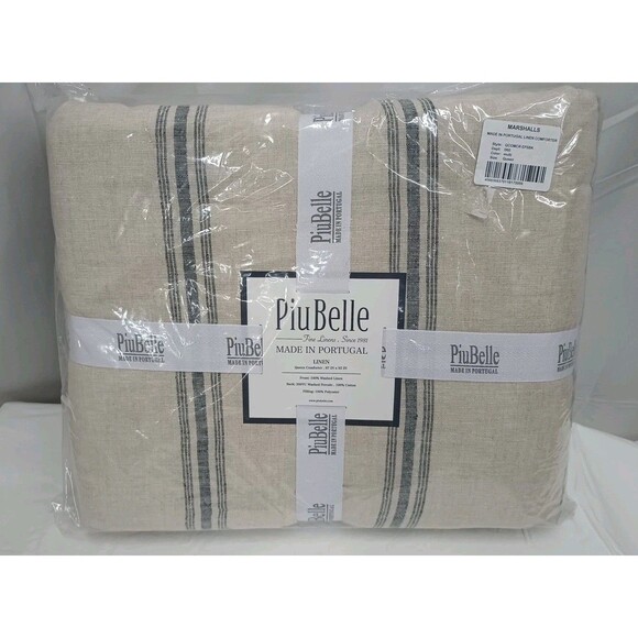 Piu Belle Washed Linen Face Percale Queen Comforter Striped NWT Portugal Striped - Picture 1 of 3